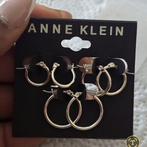 Anne Klein Silver Hoop Earrings Trio Set Women New